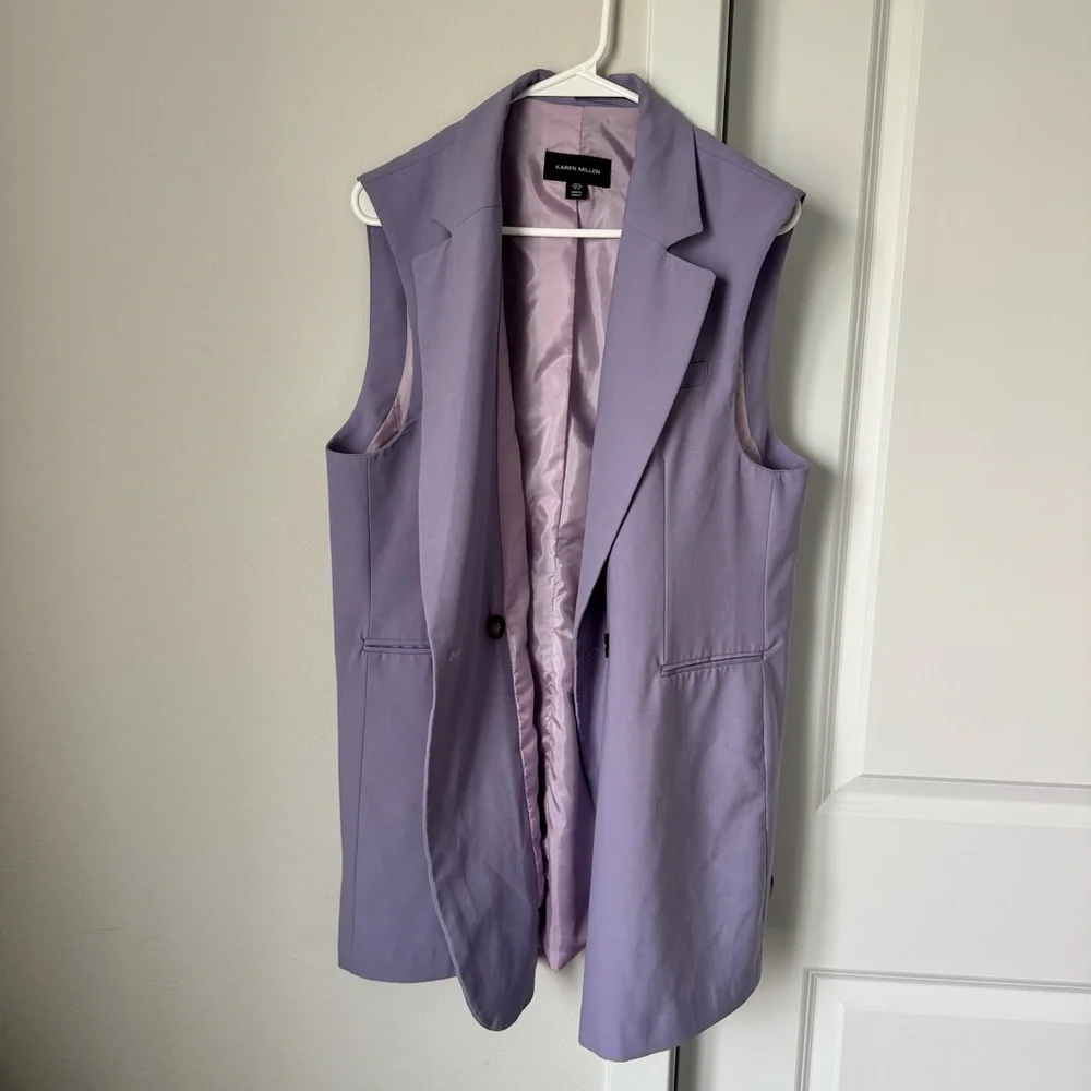 Karen Millen Wool Blend Asymmetric Sleeveless Jacket Vest Size 12 Lavender - Picture 5 of 16